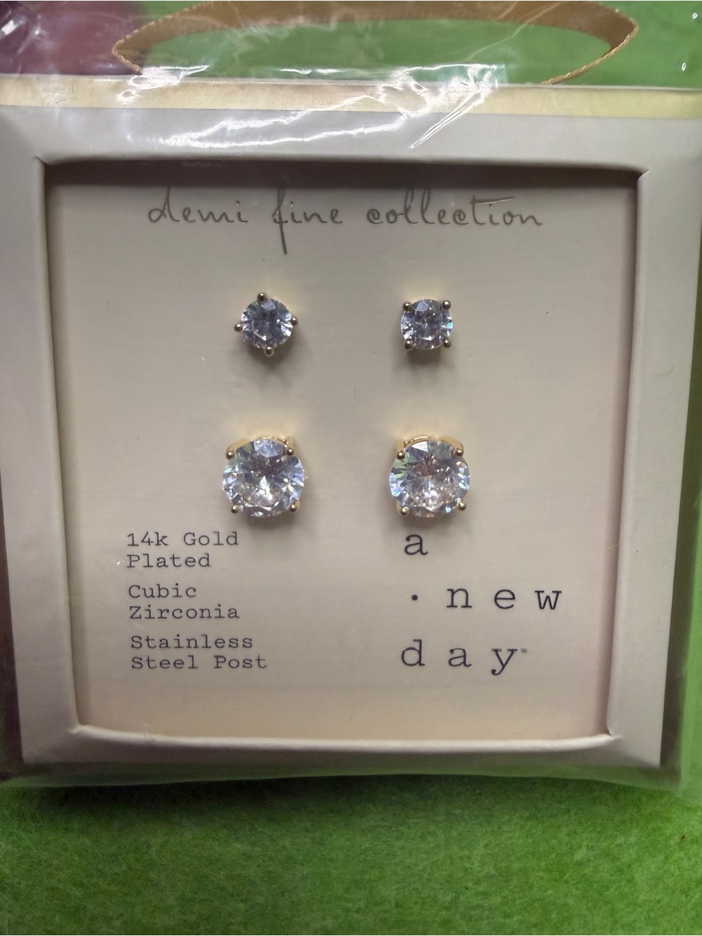 a new day Gold Plated Clear Cubic Zirconia Stud Earring Set